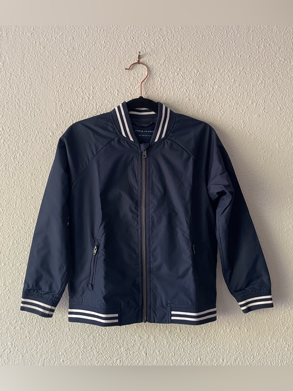 Janie and Jack Boys 5-6 Navy Bomber Jacket Varsity Lightweight Zip Pockets